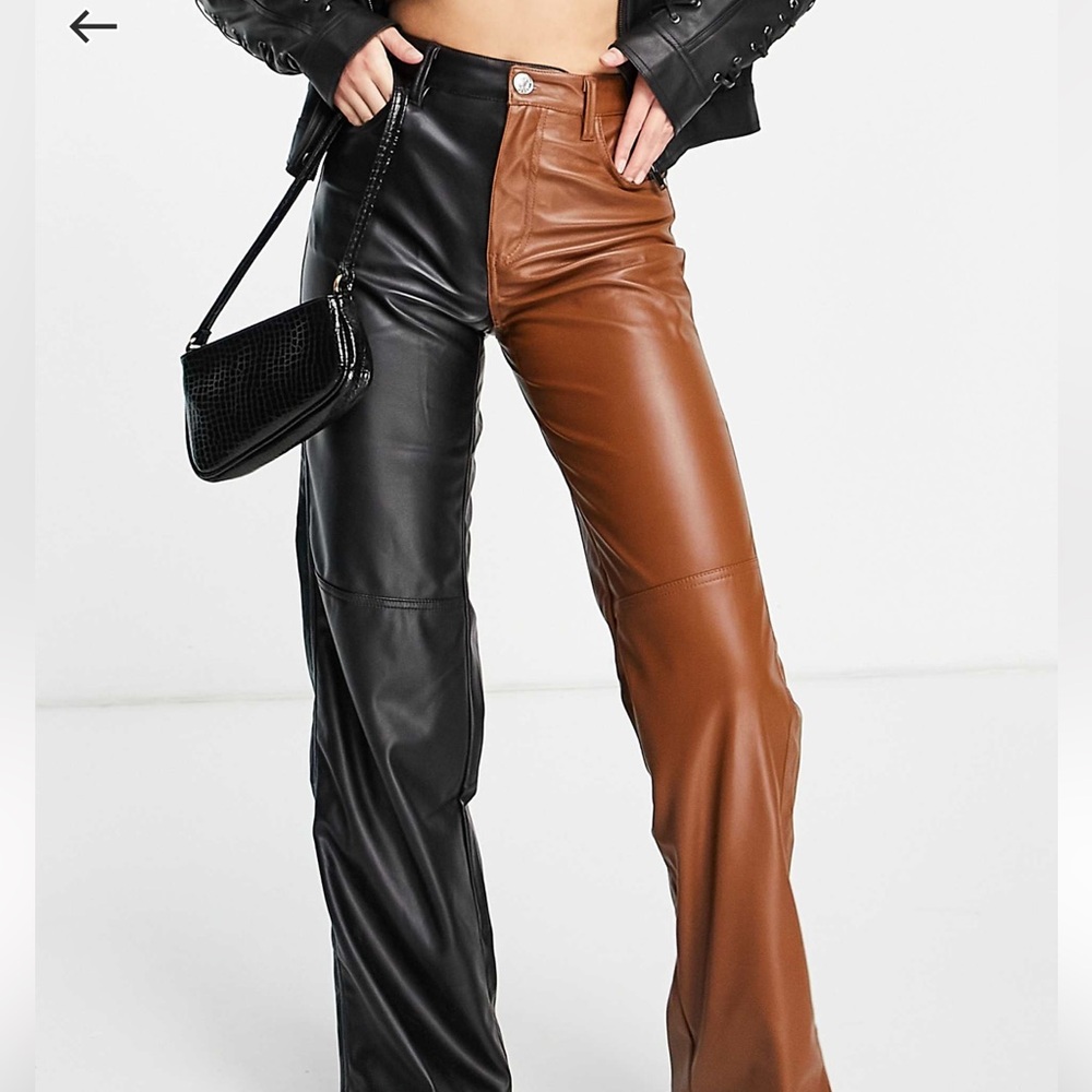 Berksha Two Tone Brown and Black Faux Leather Jeans Size XL